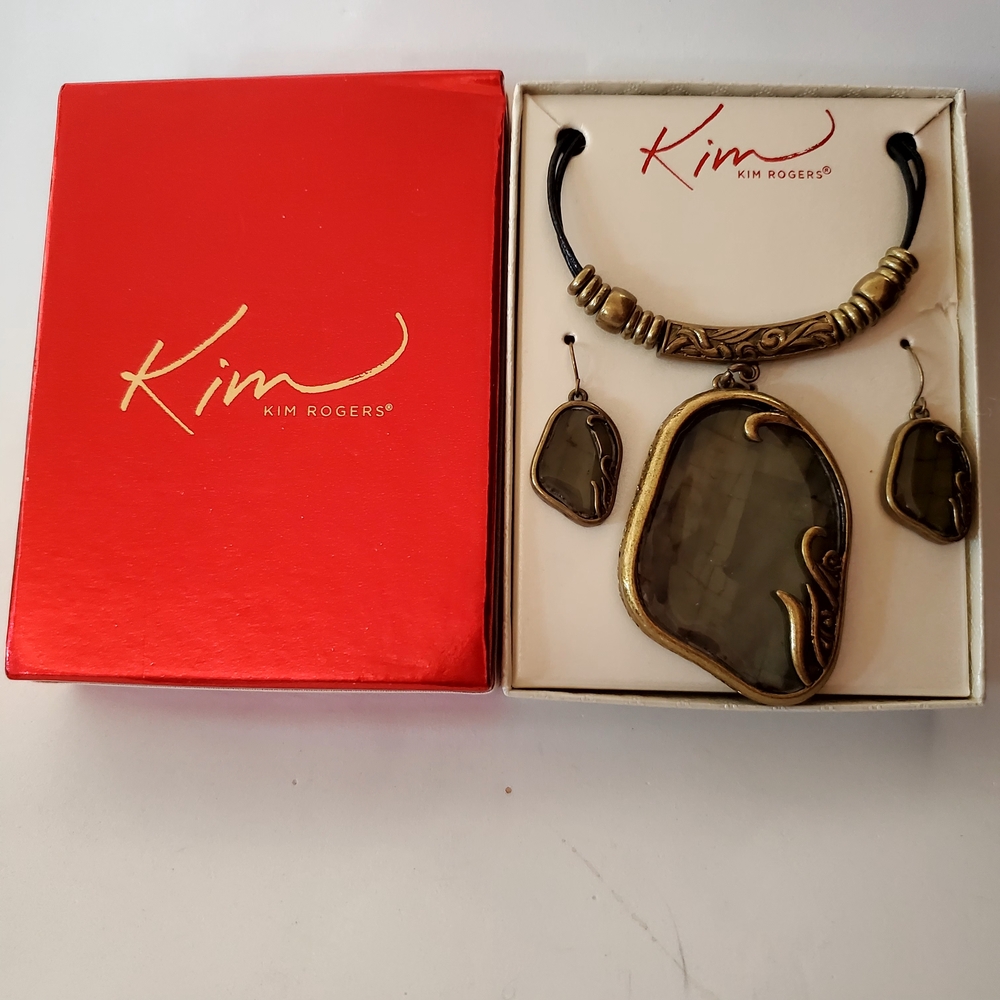 Kim Rogers Antique Gold & Black Statement Jewelry Set Vintage - New In Box